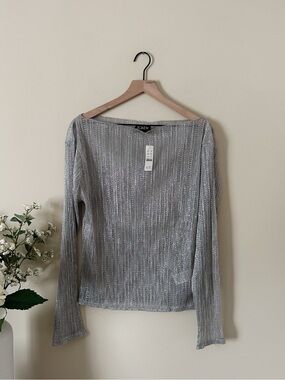 NWT J. Crew Sheer Metallic Boatneck Top in Stainless Steel Silver
